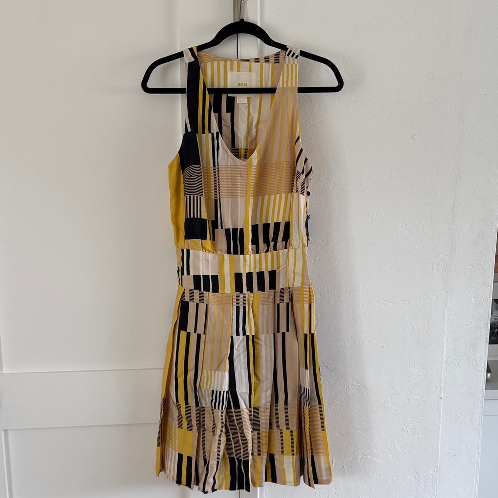 ANTHROPOLOGIE Meave Otta Striped Sleeveless Dress - Yellow Black 4 silk blend